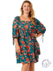 Curvy Gardenlace Tie Sleeve Mini Dress