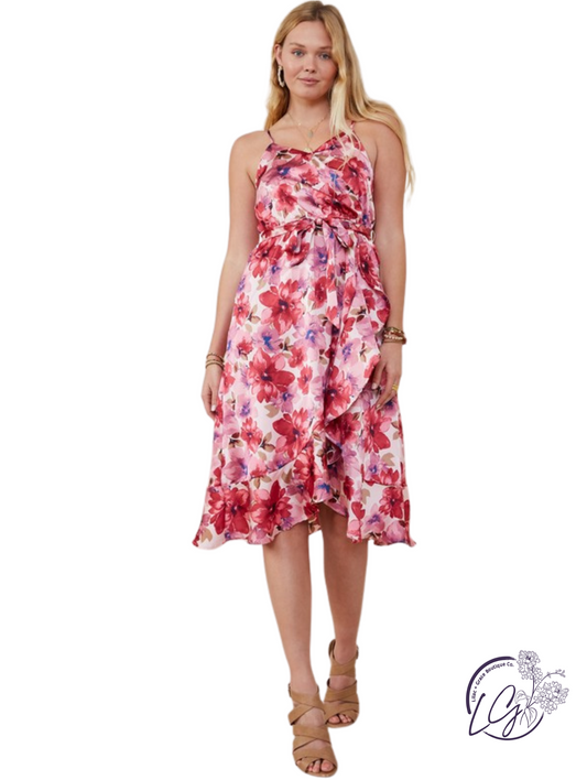 Satin Wrap Belted Dress