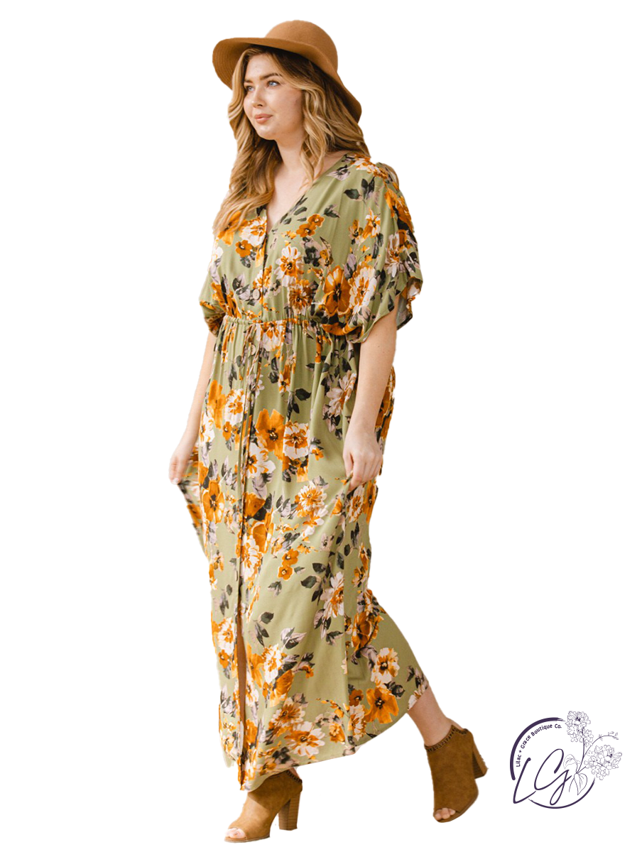 Curvy Fresh and Fabulous Kimono Maxi Dress Sage Green / 2XL Curvy Fresh and Fabulous Kimono Maxi Dress Sage Green / 2XL
