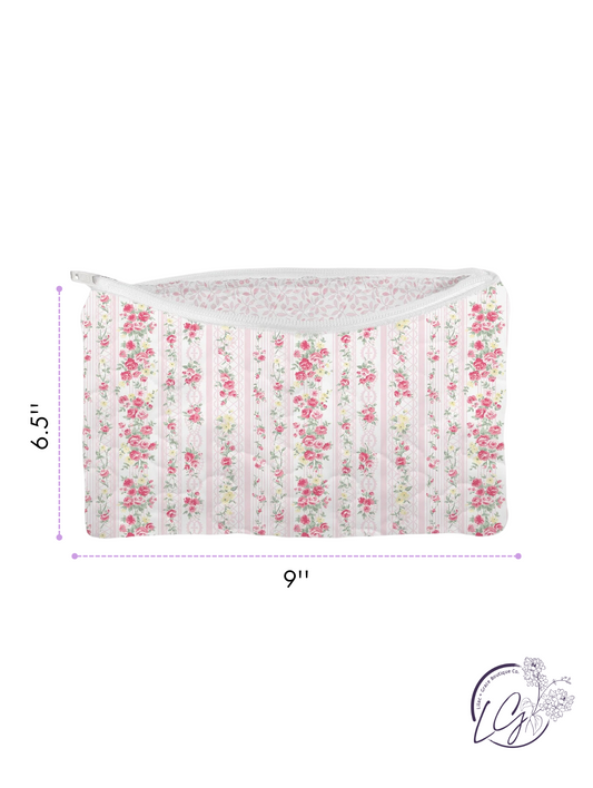 Wilshire Stripe Pink Quilted Makeup Bag