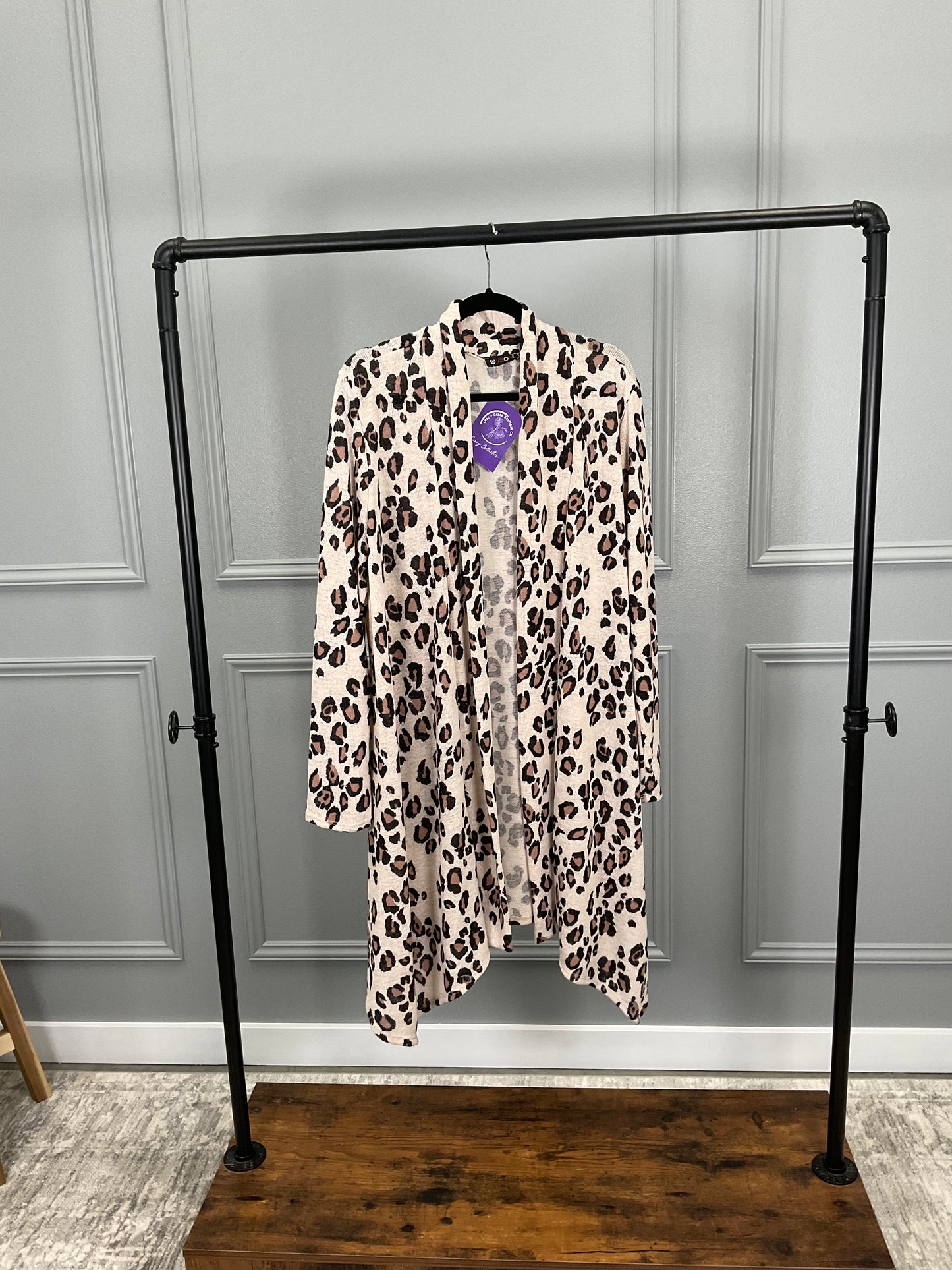 Curvy Looking at Leopard Draped Cardigan