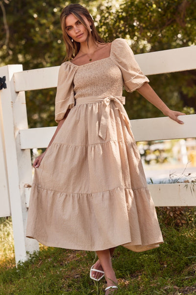 Curvy Sunlit Charm Midi Dress Beige / 3XL
