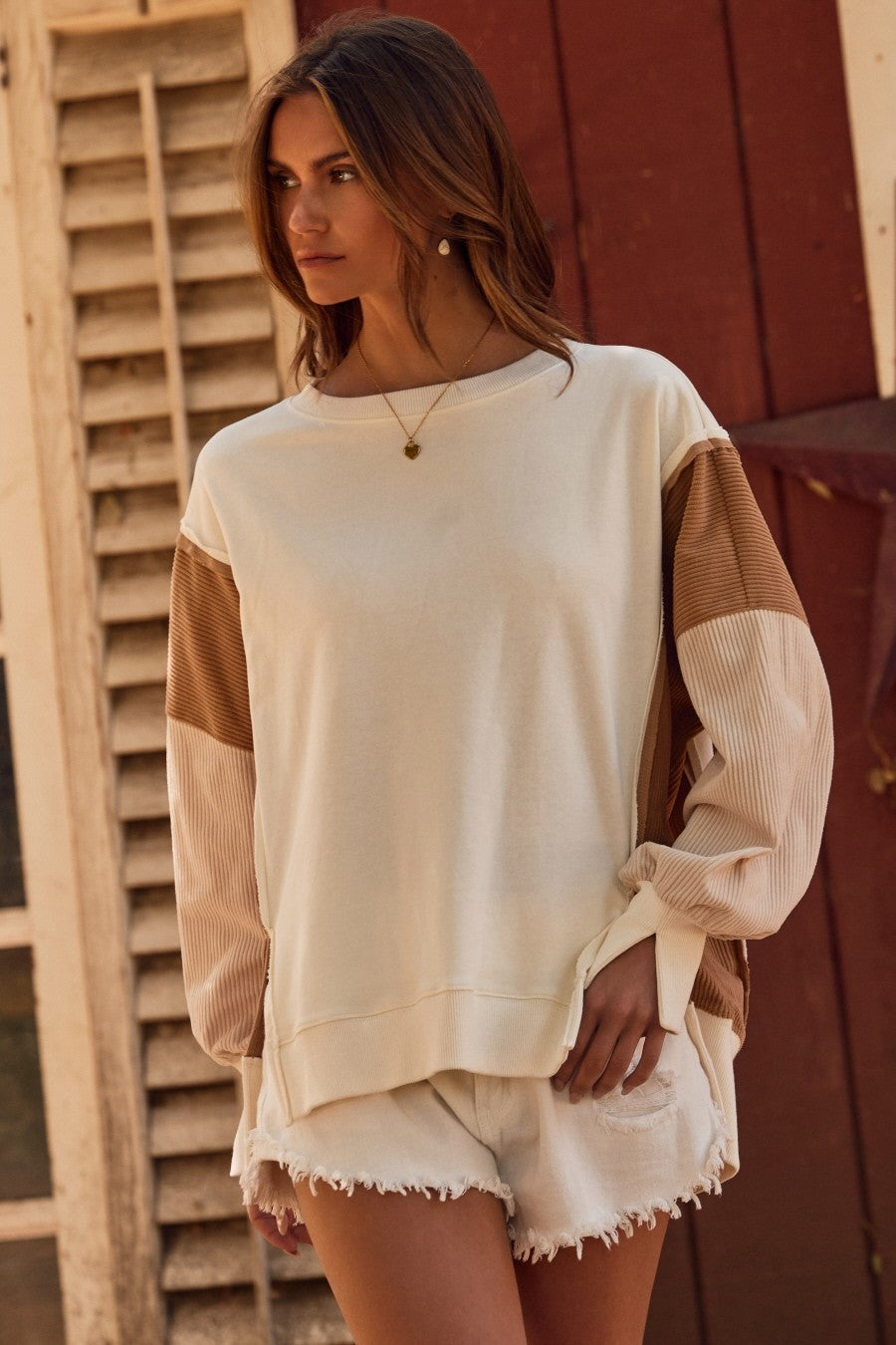 Curvy Oat + Honey Colorblock Crew