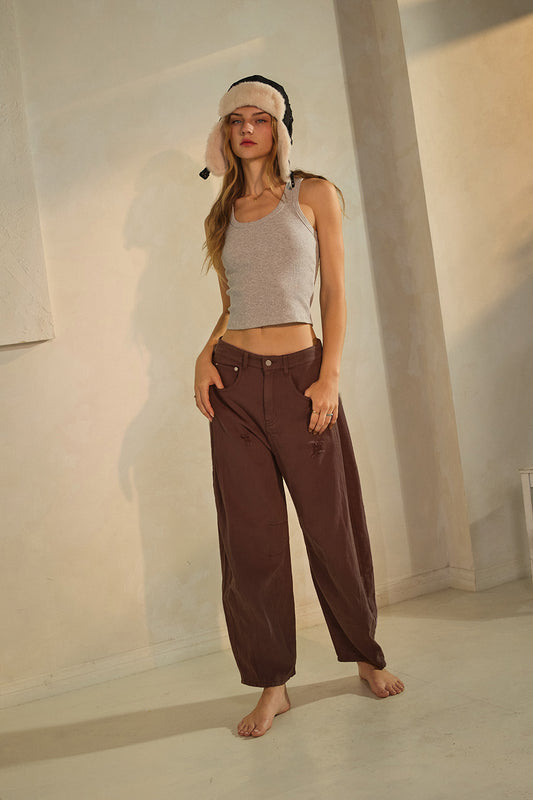 Curvy Urban Wave Acid Washed Colored Barrel Denim Pants