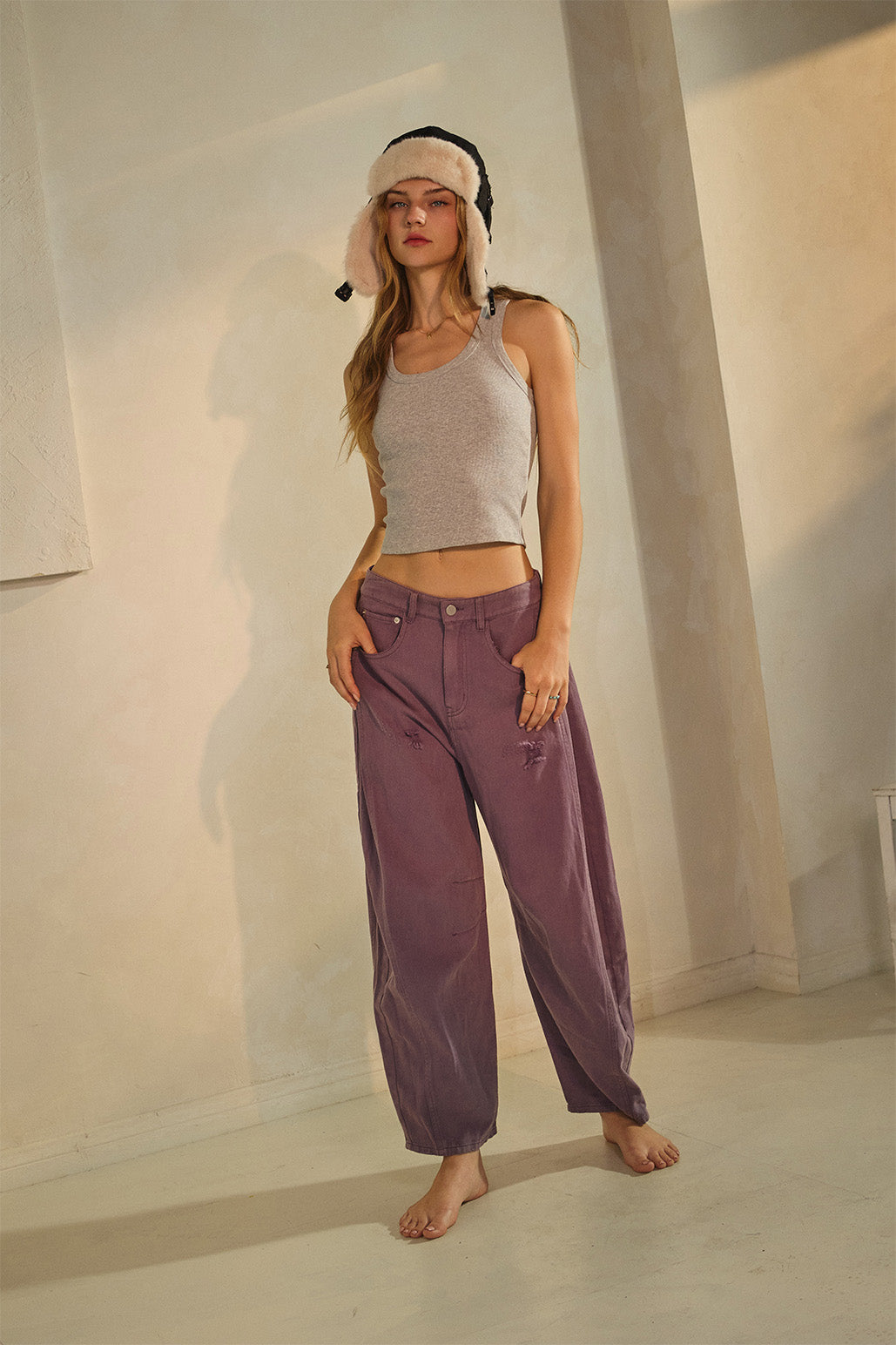 Curvy Urban Wave Acid Washed Colored Barrel Denim Pants