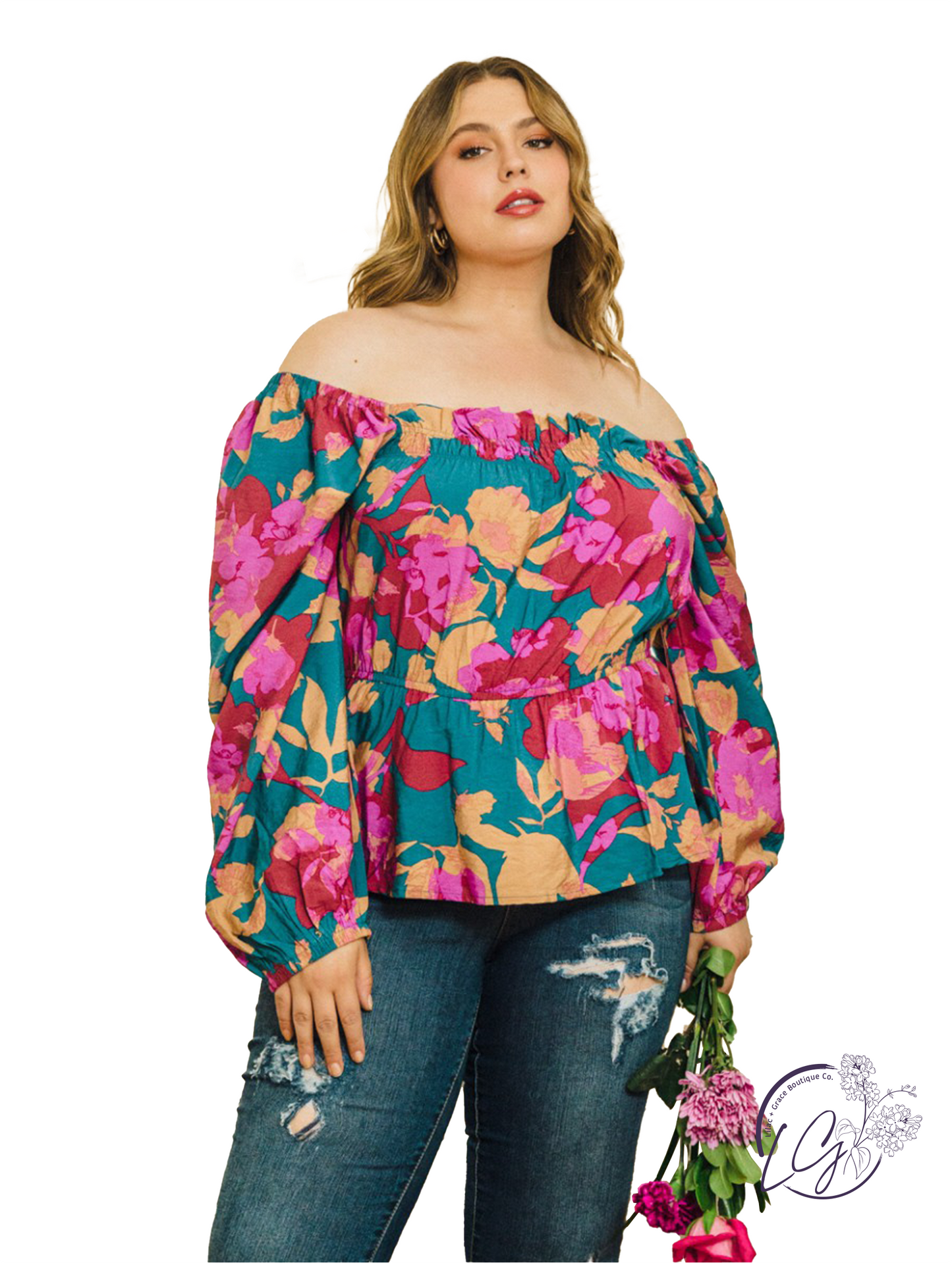 Curvy Rustic Bloom Peplum Top