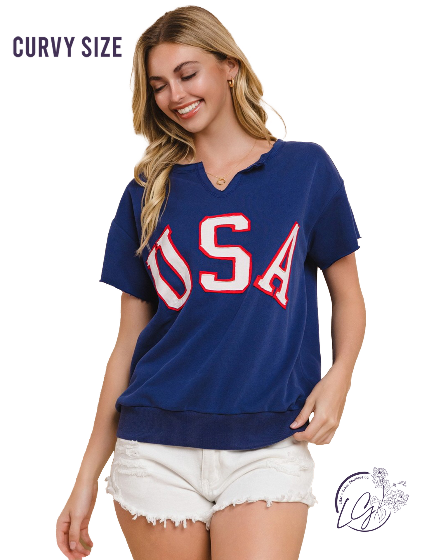 Curvy U.S.A. Short Sleeve Sweatshirt