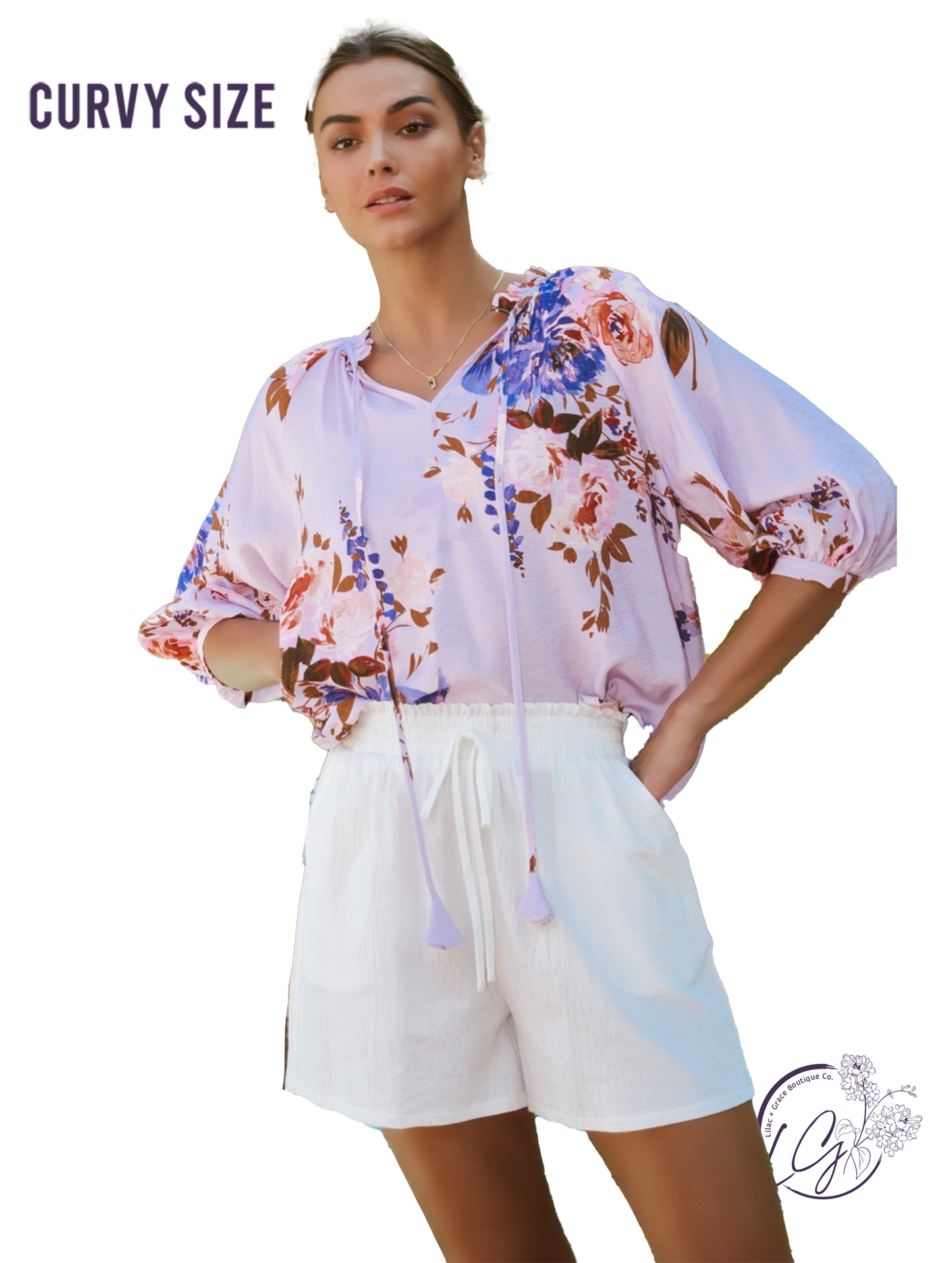 Curvy Inkthread Tie Front Blouse