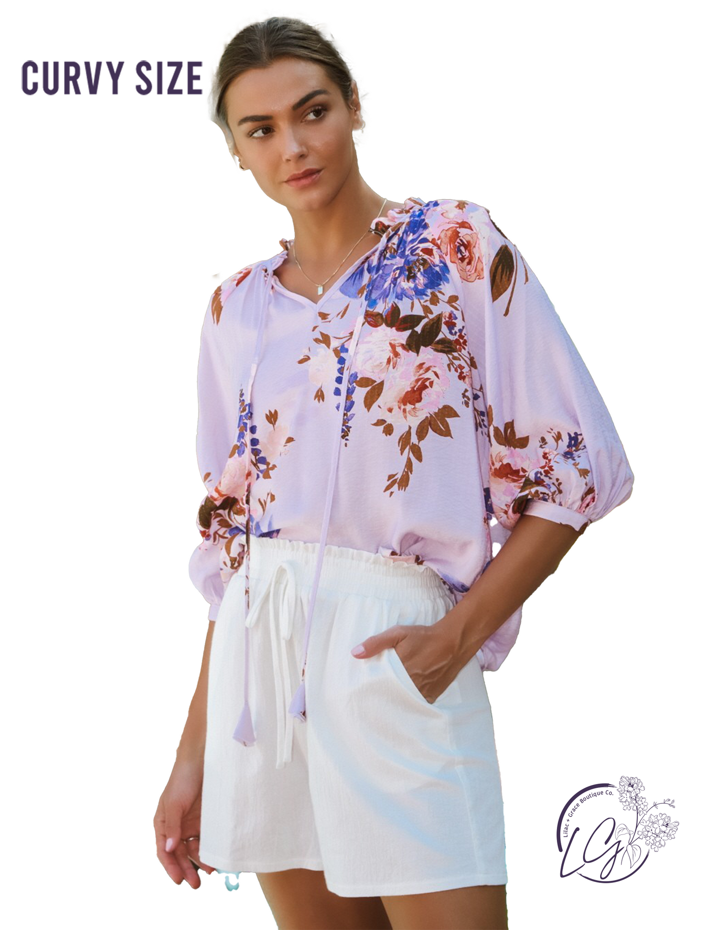 Curvy Inkthread Tie Front Blouse