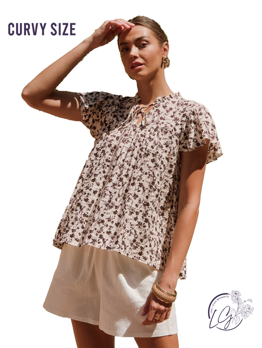 Curvy Suntrace Ruffle Sleeve Blouse