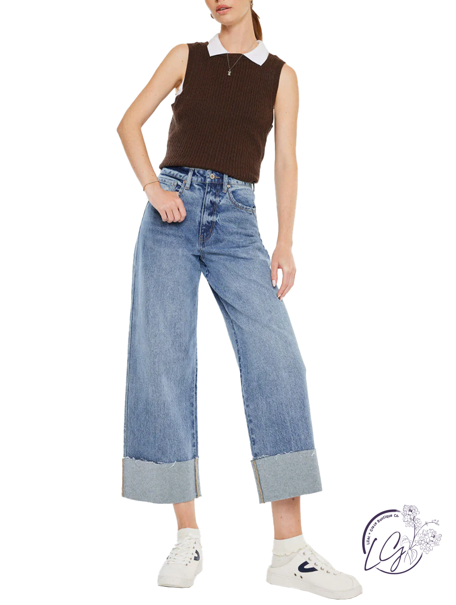 Cleo High-Rise 90's Cropped Wide Leg Jean by KanCan