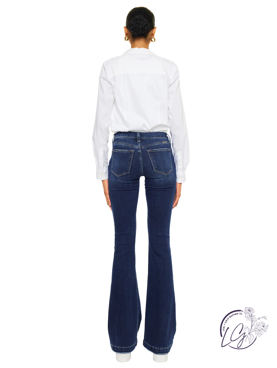 Nola Mid-Rise Button Fly Distressed Flare Jean by KanCan