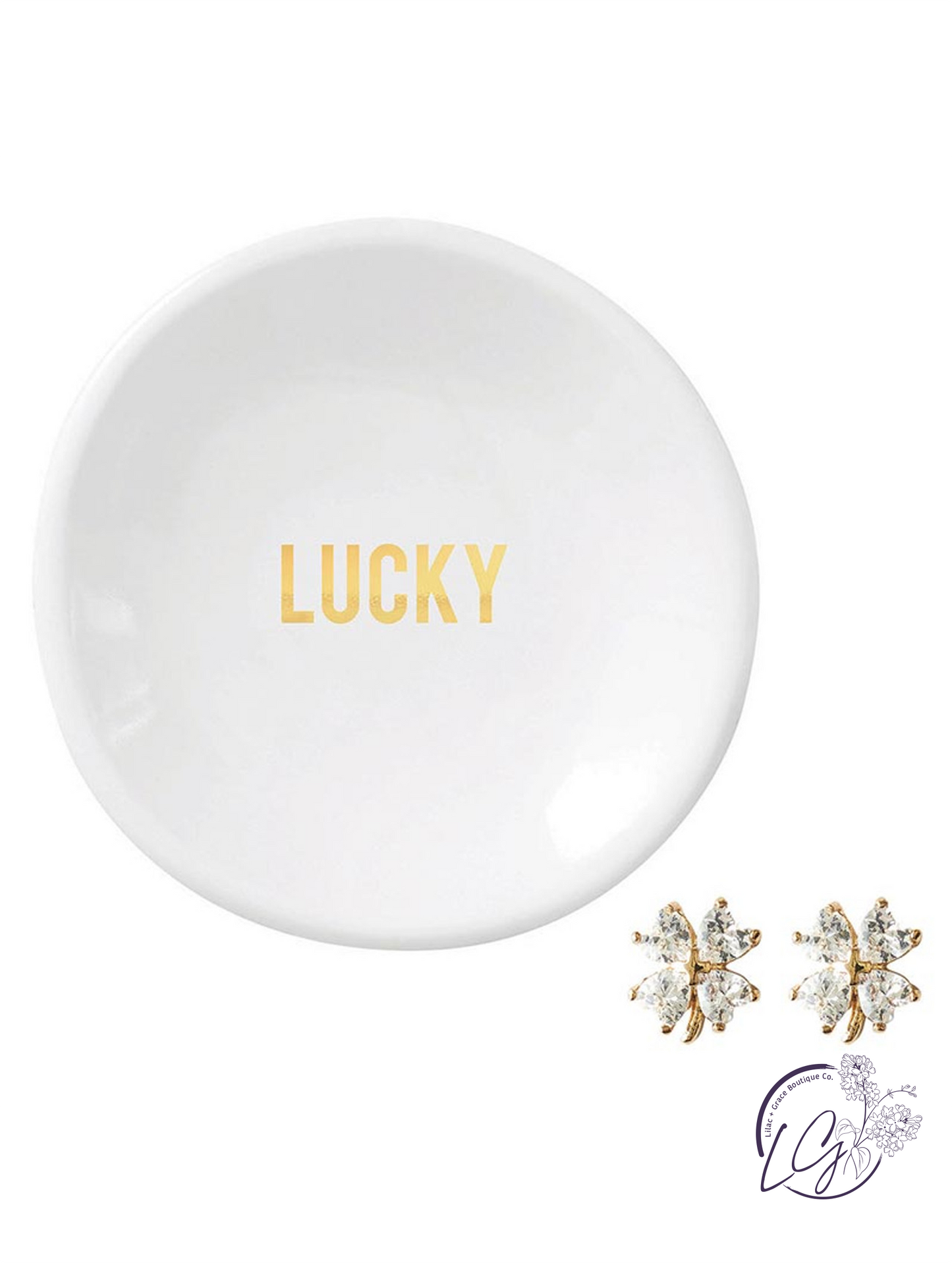 Ceramic Ring Dish & Earrings - Lucky