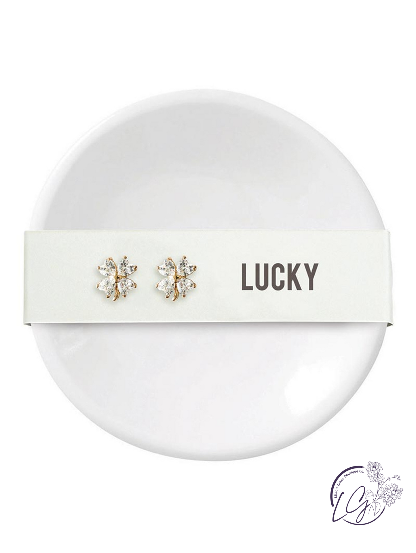 Ceramic Ring Dish & Earrings - Lucky