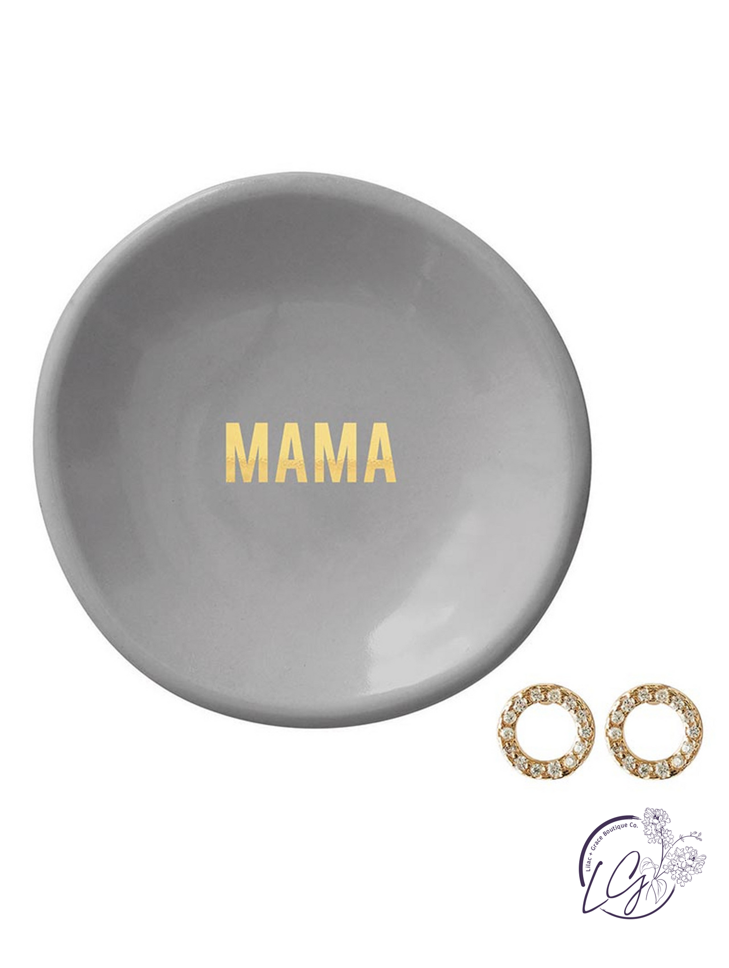 Ceramic Ring Dish & Earrings - Mama