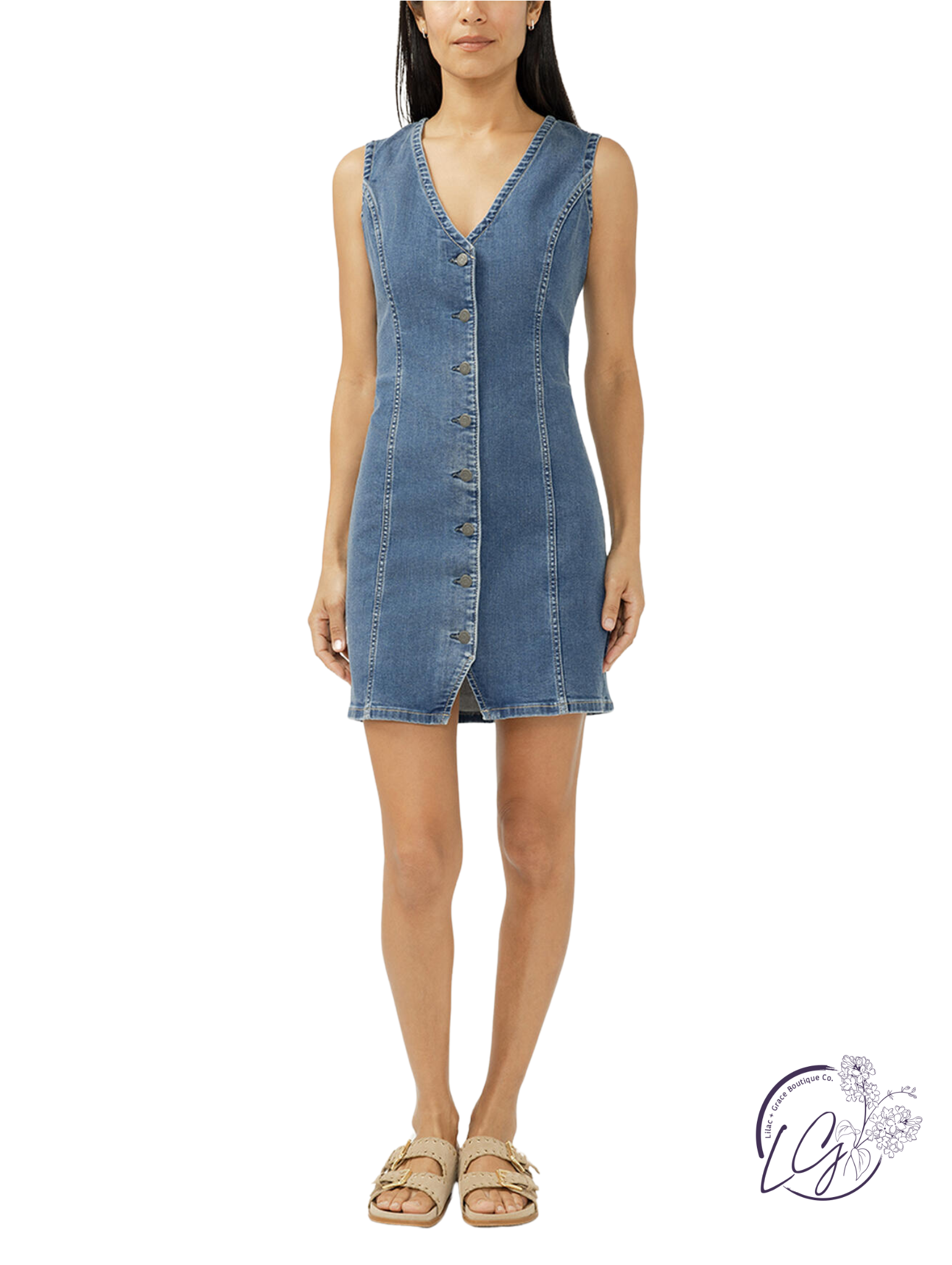 sam edelman diana sleeveless collared denim mini dress Sleeveless Collared Button Detail Fitted Mini Dress In Mid Blue Denim | EGO US