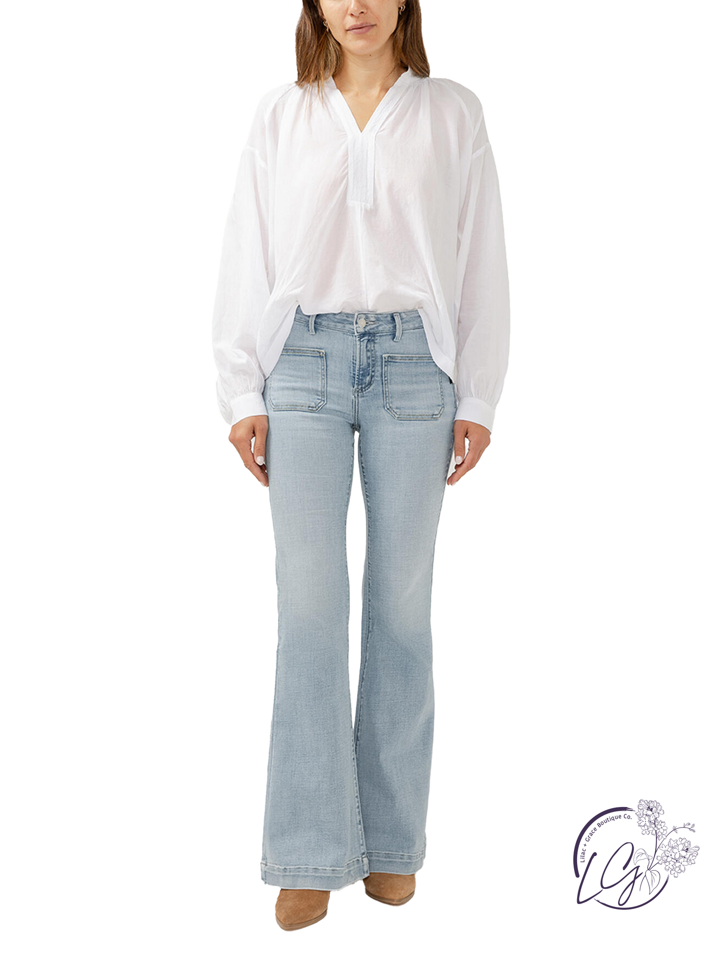 Clarissa Mid-Rise Flare Leg Jeans by Silver Jeans