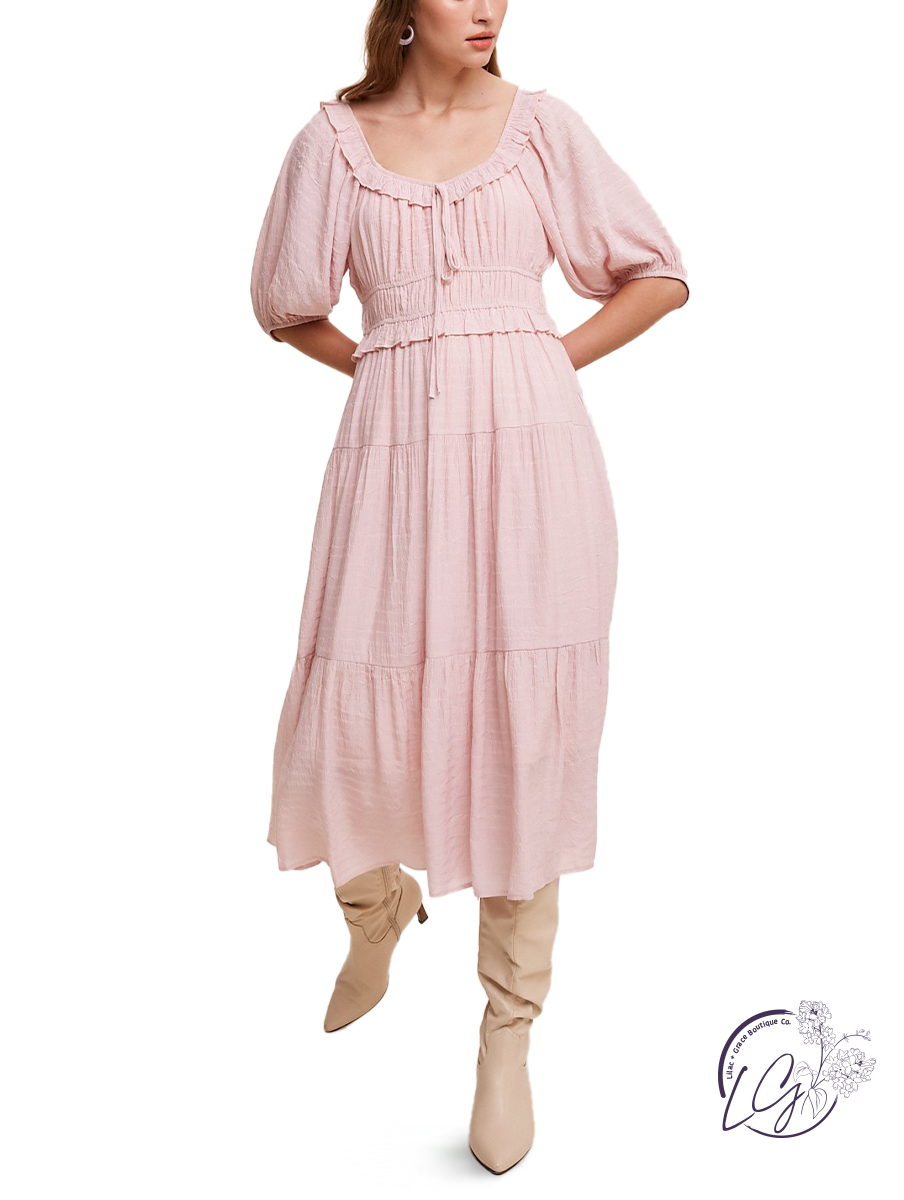 Vintage Vineyard Tiered Midi Dress Blush / L Vintage Vineyard Tiered Midi Dress Blush / L
