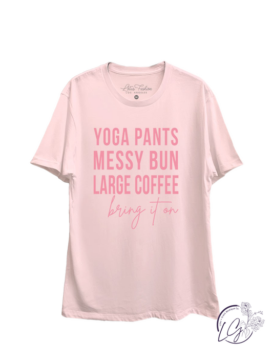 Yoga Pants Messy Bun Large Coffee Graphic Top