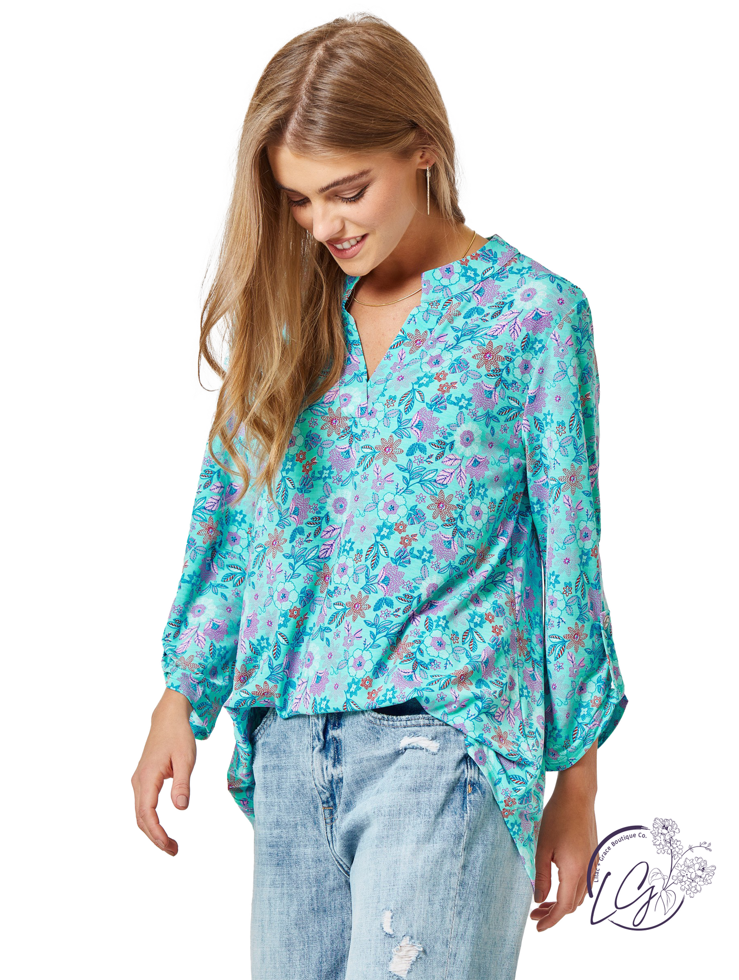 Mint Floral Lizzy Top