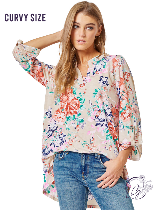 Curvy Beige Floral Lizzy Top