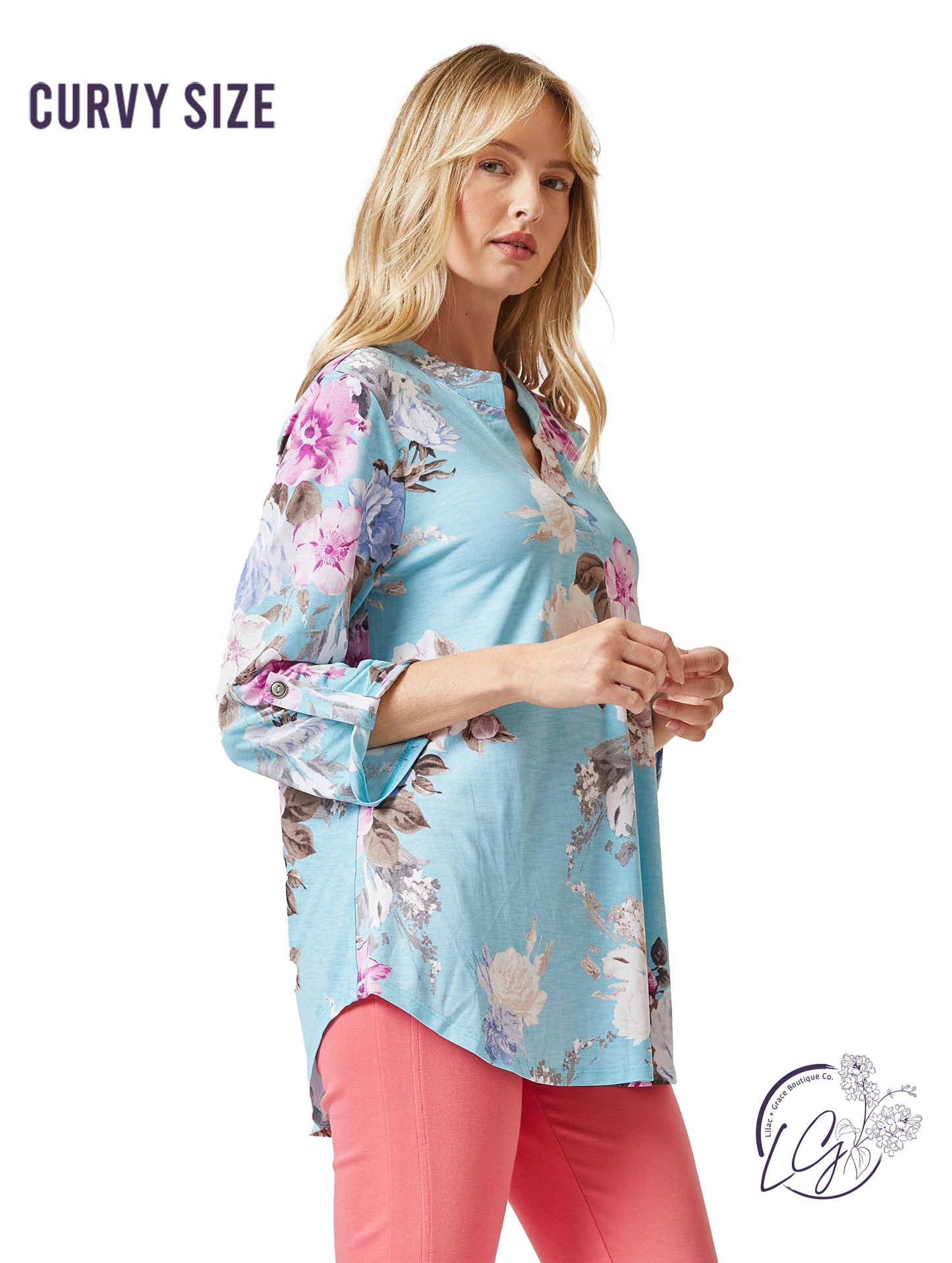 Curvy Blue Print Lizzy Top