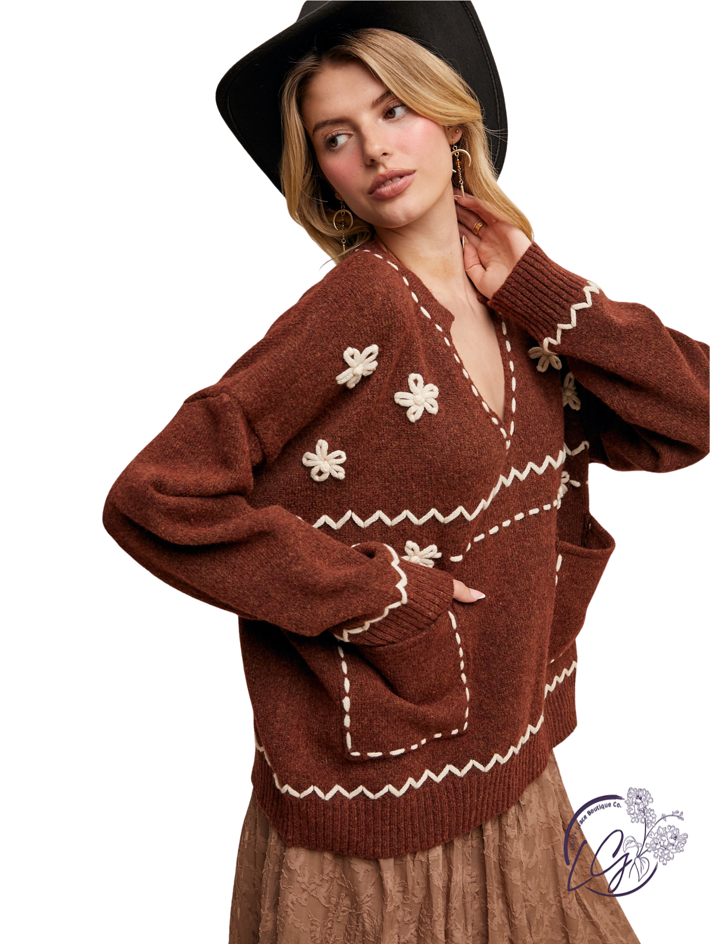 Vine-Stitched Light Sweater