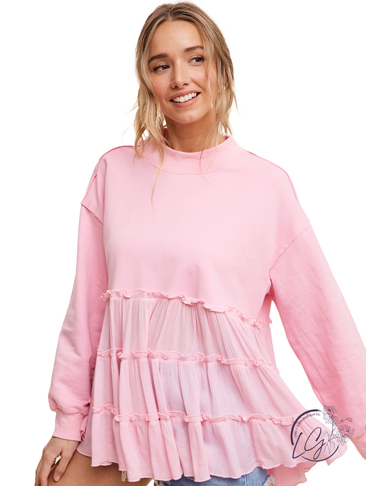 Contrast Charm Babydoll Crewneck