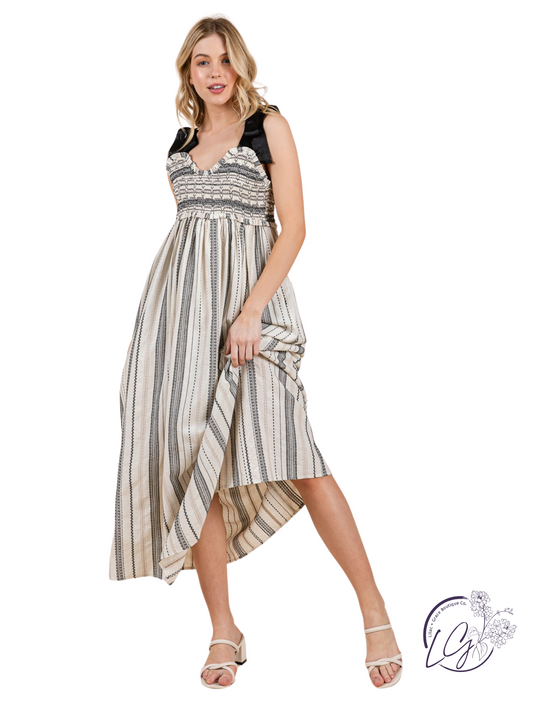 Sea Striped Smocked Midi Dress