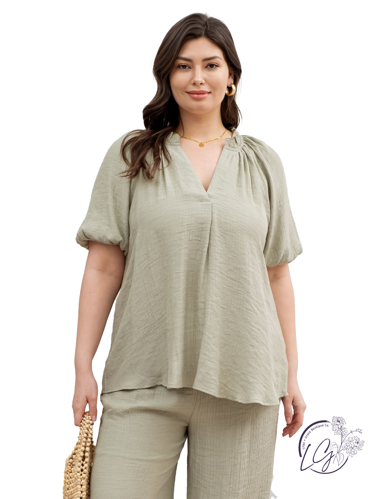 Curvy Skyline Dreams V-Neck Blouse