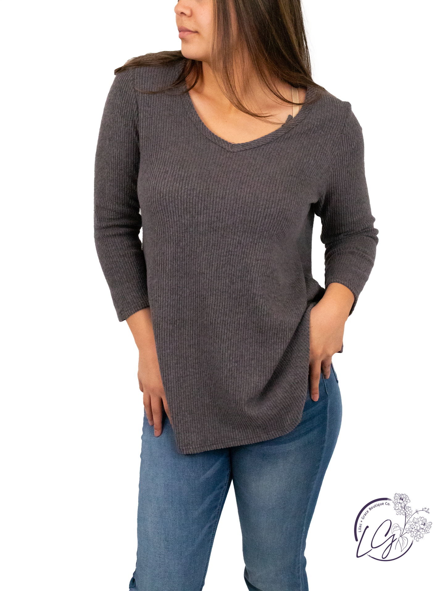 Staying In Tonight V-Neck 3/4 Sleeve Top