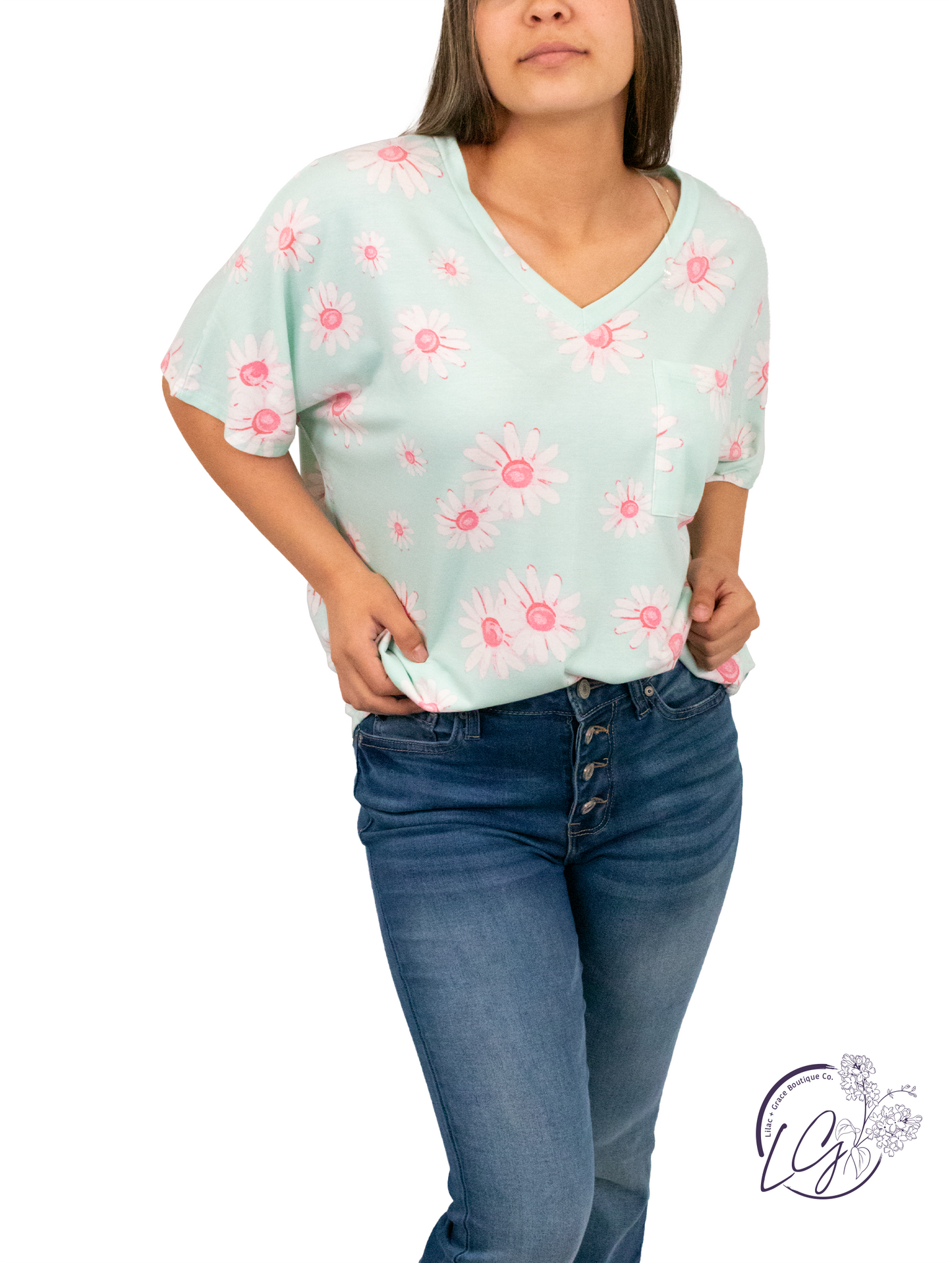 Etta Floral Top in Mint