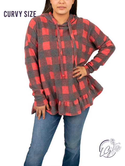 Curvy Soon Enough Buffalo Plaid Hoody