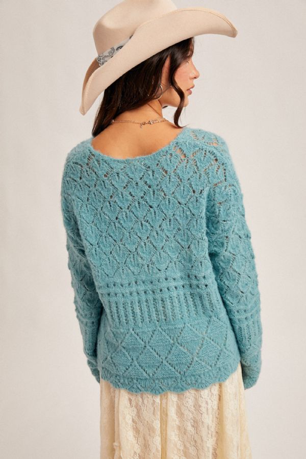 Open Knit V-Neck Crop Sweater