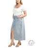 Curvy Rhiannon Front-Slit Midi Jean Skirt