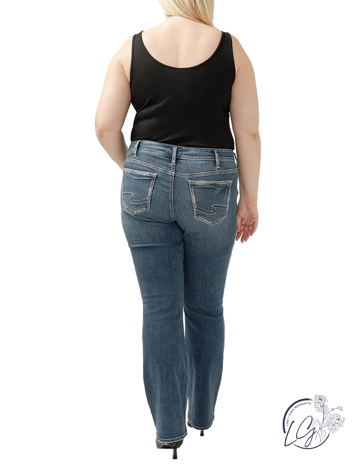 Curvy Loren Suki Mid Rise Slim Bootcut Jeans by Silver Jeans