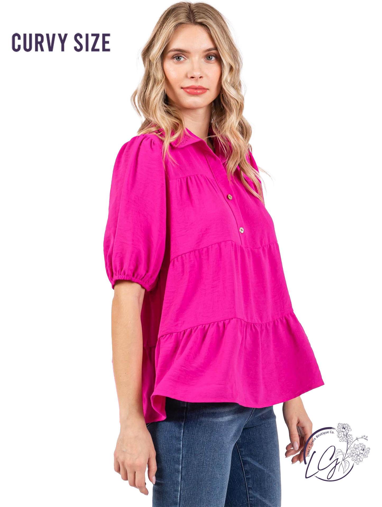 Curvy Graceful Gather Puff Sleeve Top