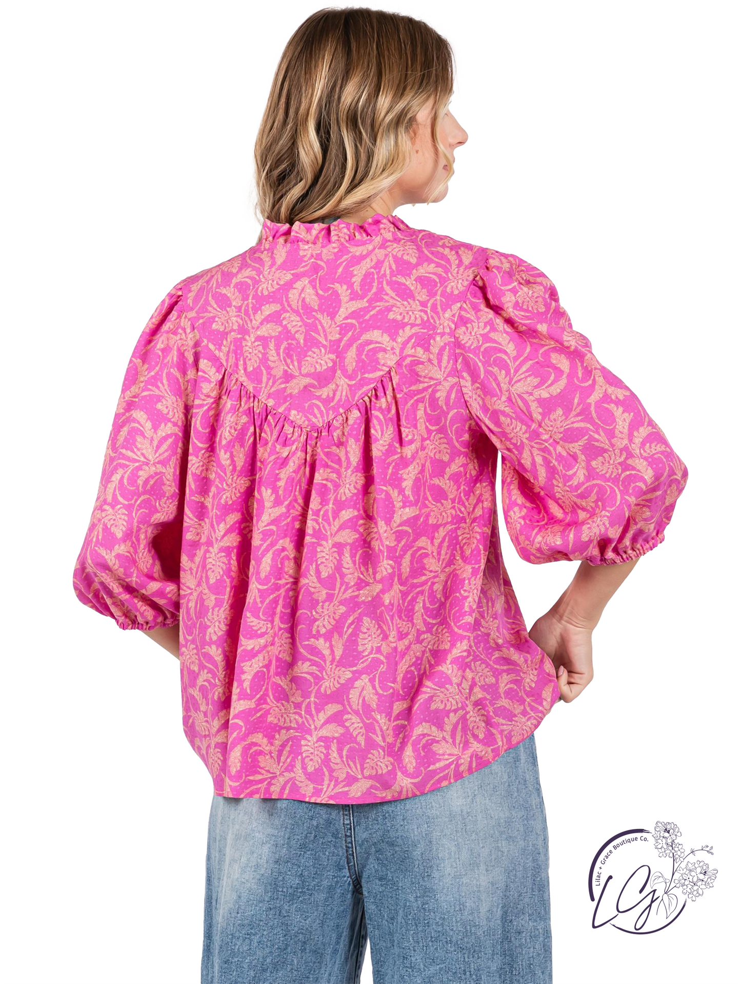 Pink Wave Ruffle Blouse