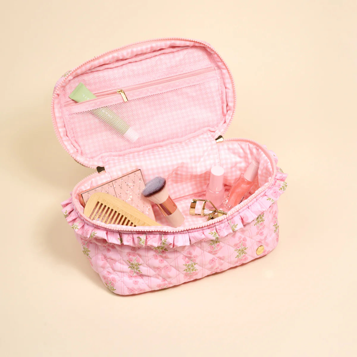 Ruffled Glam & Go Quilted Cosmetic Bag