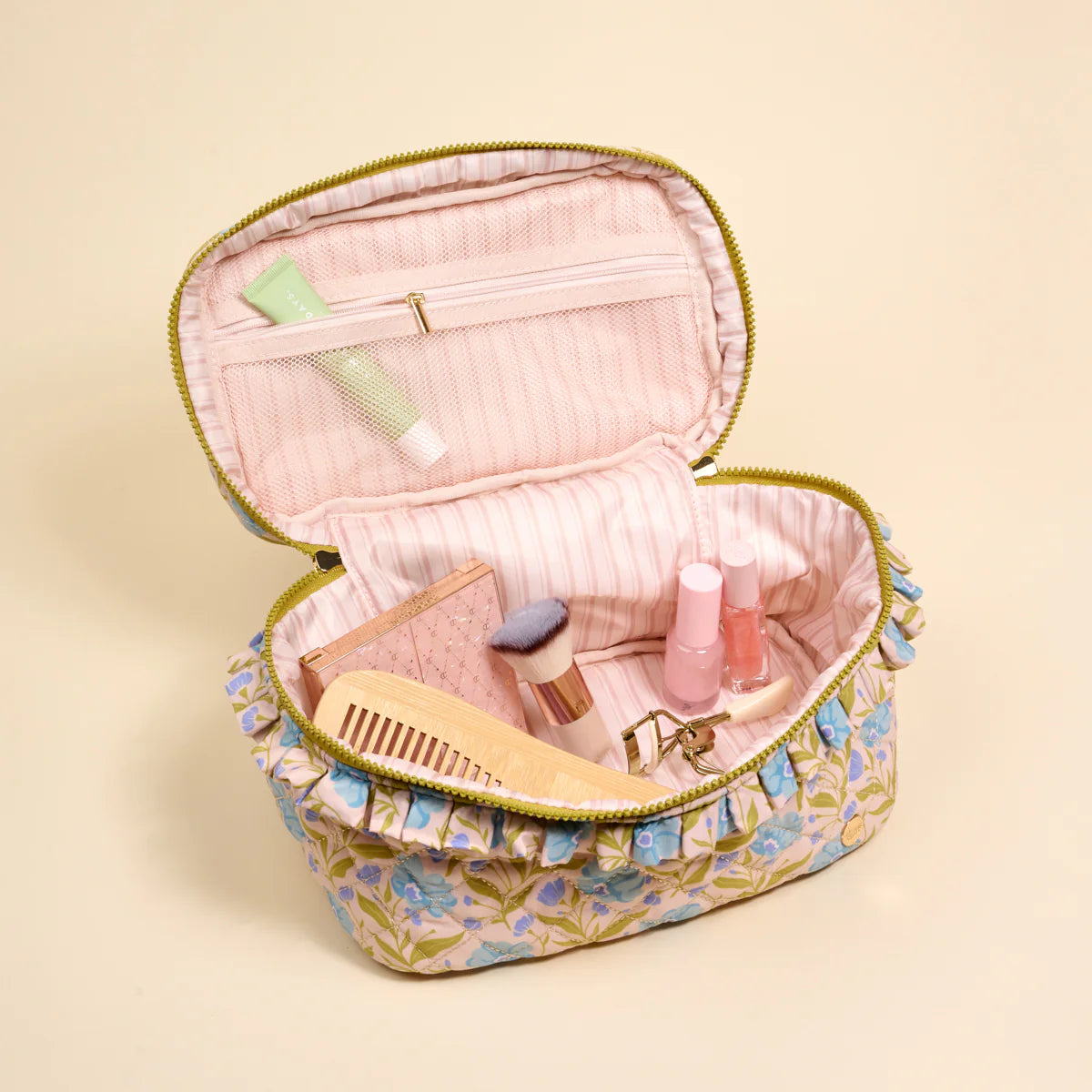 Ruffled Glam & Go Quilted Cosmetic Bag