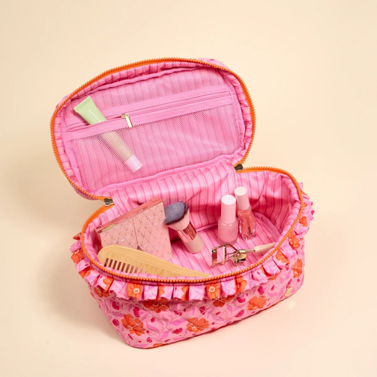 Ruffled Glam & Go Quilted Cosmetic Bag