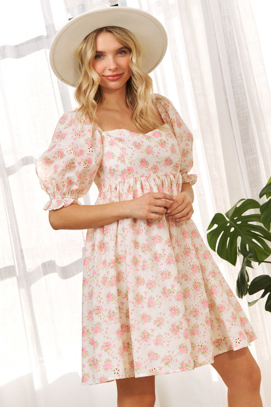 Curvy Cute Eyelet Floral Babydoll Mini Dress