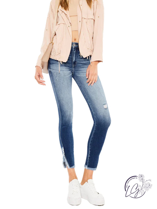 Maleah High Rise Double WB Detail Fray Hem Flare Jean By Kancan