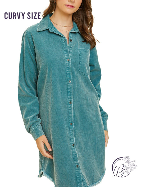 Curvy Midnight Sky Corduroy Shirt Dress