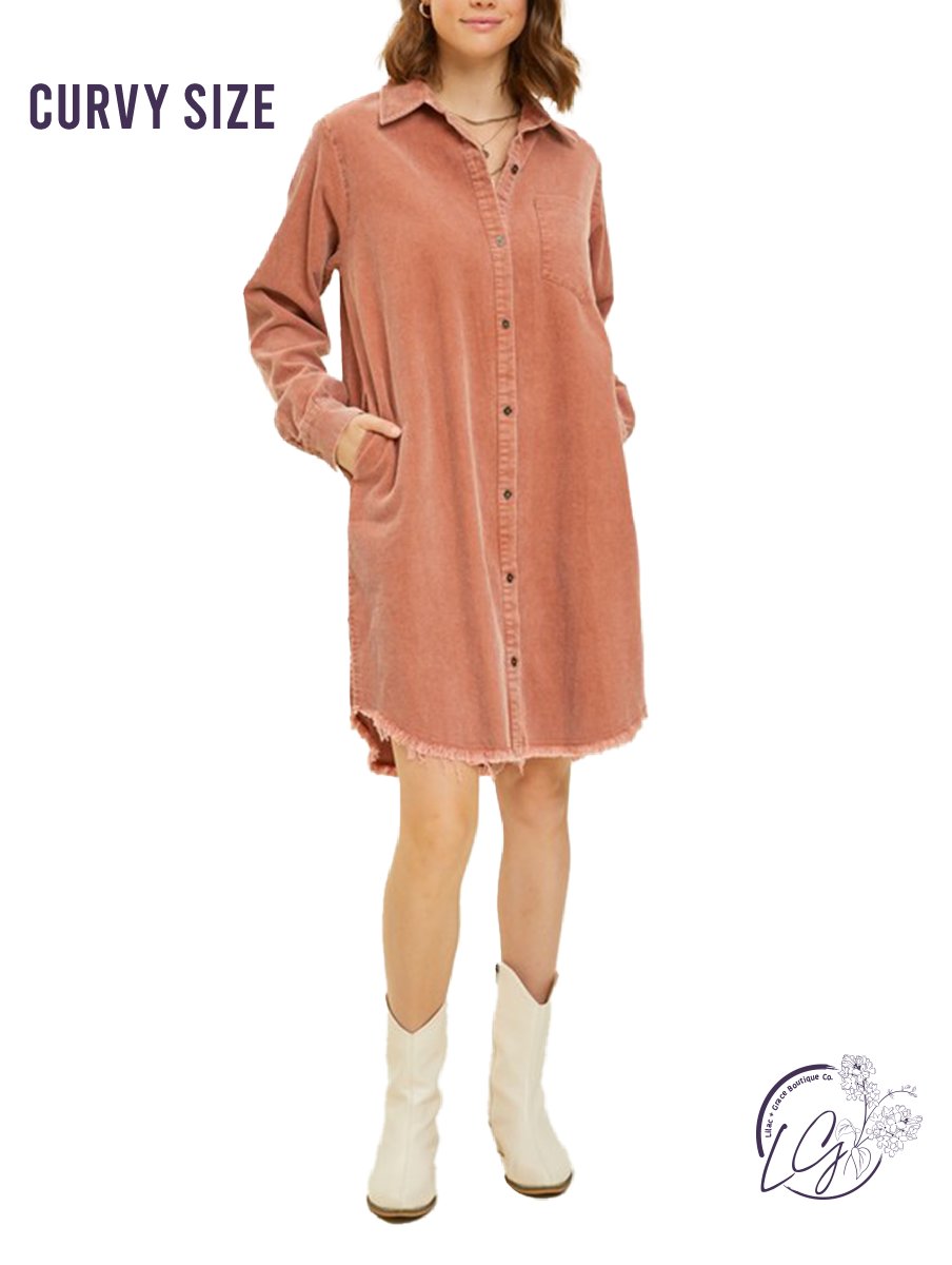 oversized corduroy shirt dress Corduroy Cora Shirt Dress Brown
