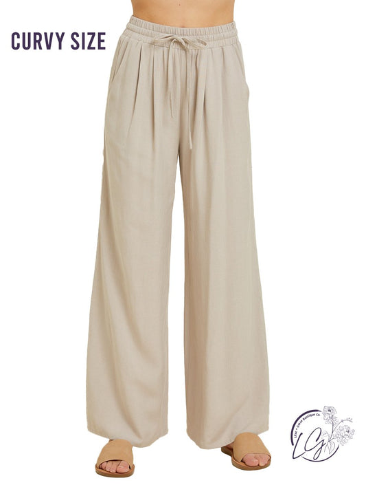 (SALE) Curvy Airy Elegance Wide-Leg Trousers