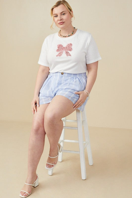 Curvy Lace & Line Shorts