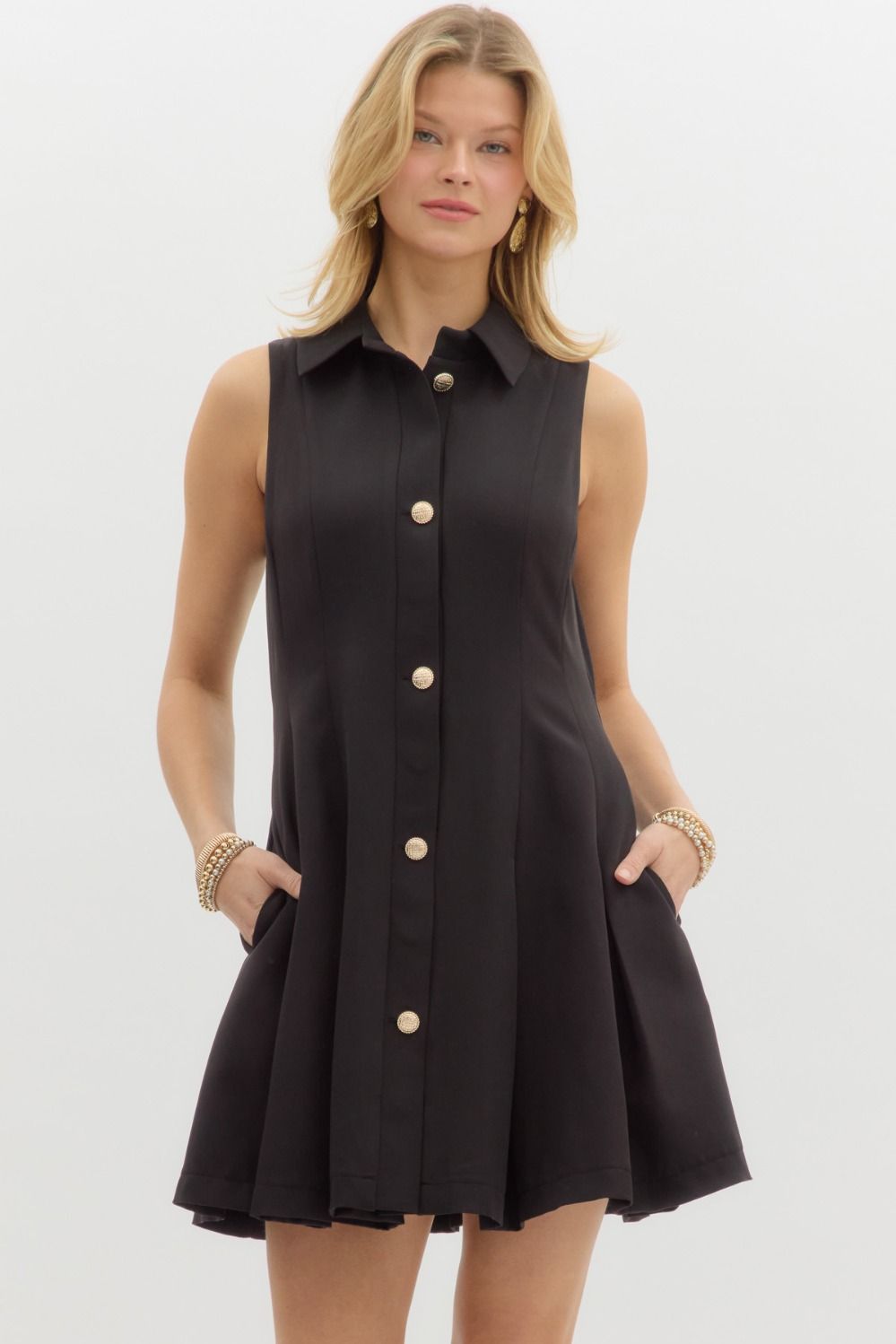 Golden Pleated Mini Dress Black / Medium Golden Pleated Mini Dress Black / Medium