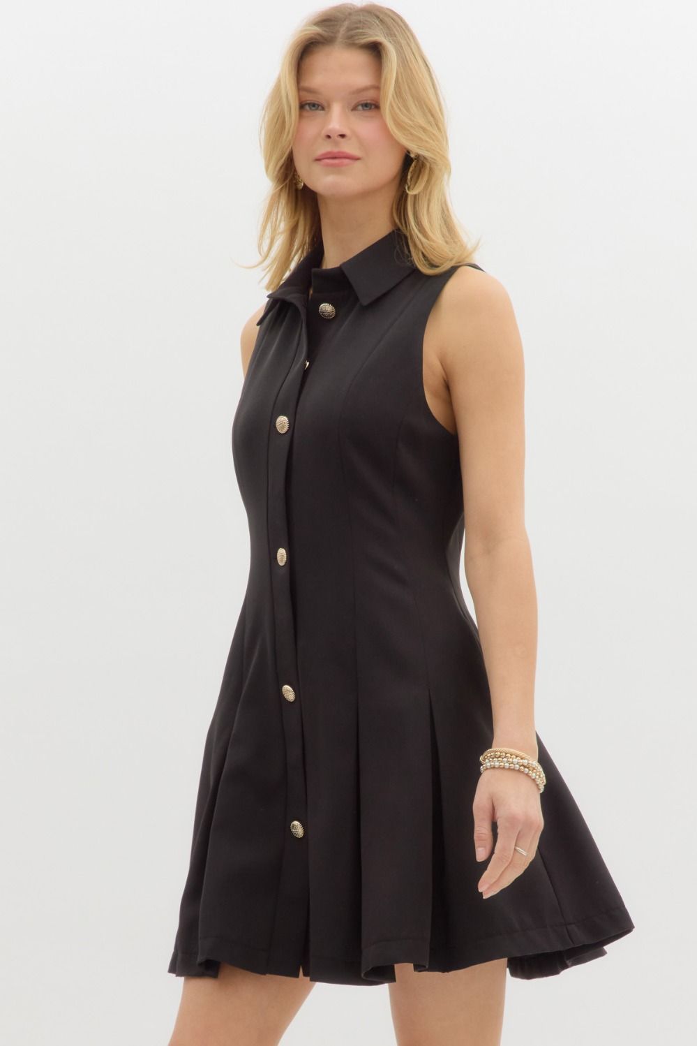 Golden Pleated Mini Dress