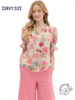 Curvy Dewtrace Smocked Tie Neck Top